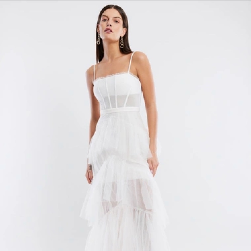 Oly Tiered Ruffle Tulle Evening Gown